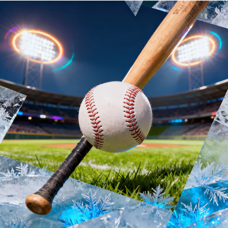 Baseball bat striking ball on a bright stadium field representing CountSlots’ energy, competition, and winning momentum.